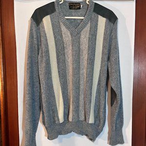 Scotland Vintage V Neck Wool Sweater with Leather